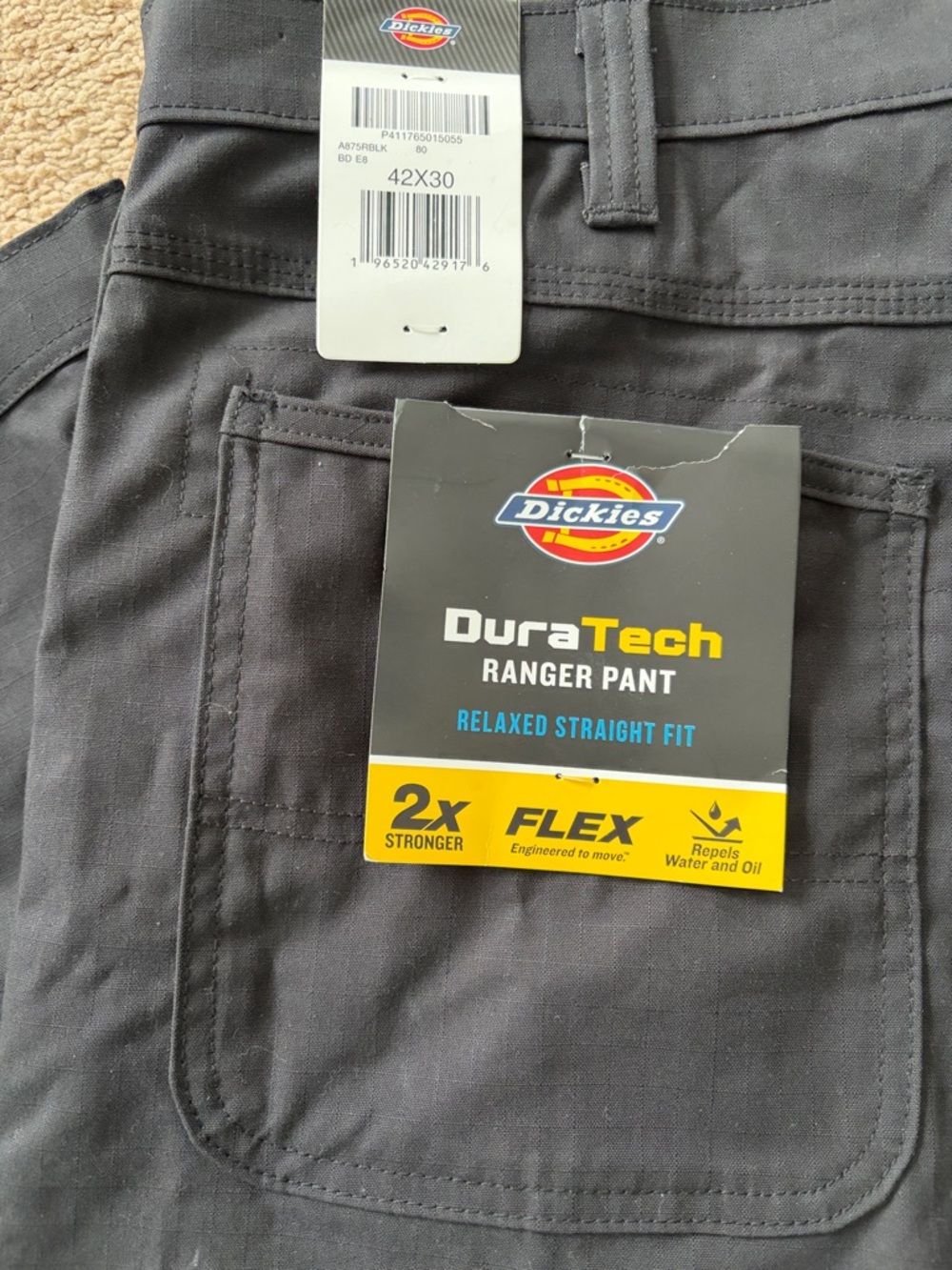 Dickies DuraTech Ranger Pant Relaxed Straight Fit Black Utility Work Flex 42x30 - Picture 2 of 11